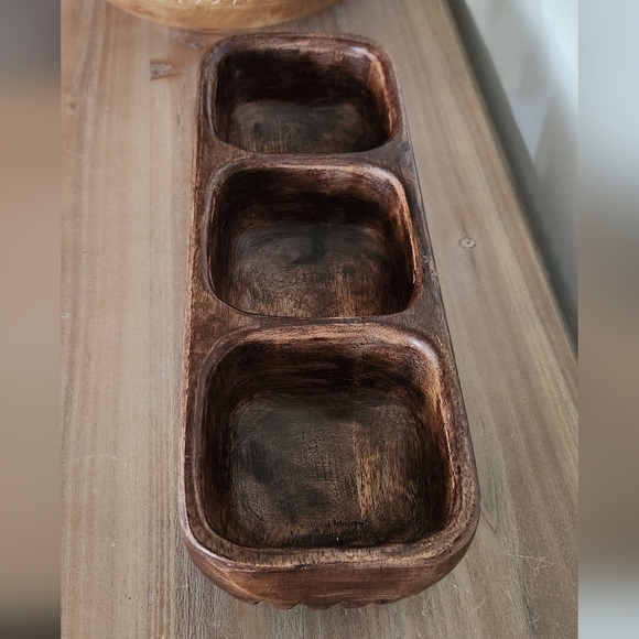 🌍 Rustic Brown Wooden Tray – Handcrafted in India 3-Compartment Organizer cute - Picture 11 of 16